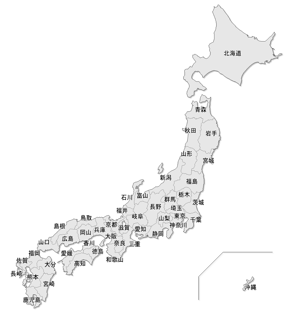 Craftmap 日本地図 グレー 都道府県名入