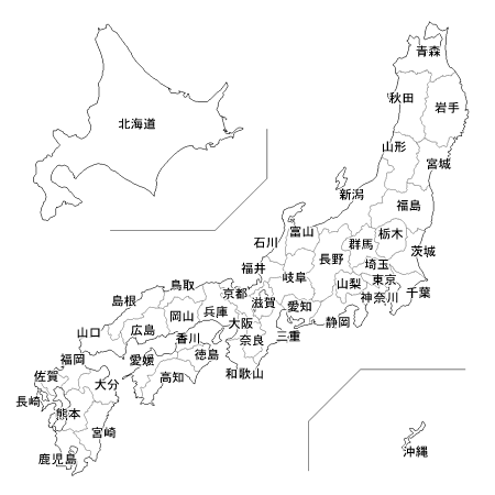 Craftmap 縮小日本地図 白地図 都道府県名入