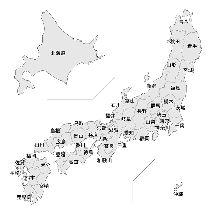 Craftmap 縮小日本地図 グレー色 都道府県名入