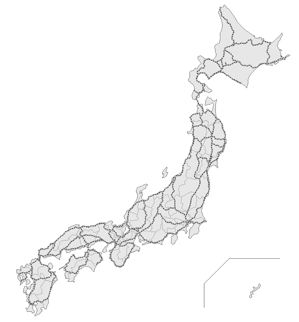 日本地図 （グレー色 + 鉄道入り）