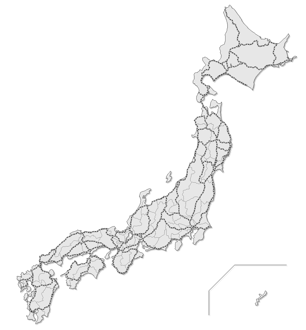 日本地図 （グレー色 + 鉄道入り）