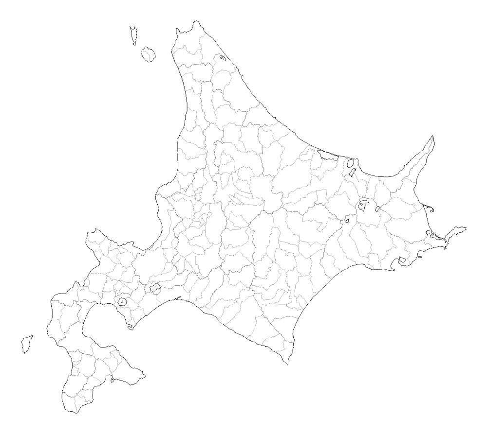 Craftmap 北海道地方の地図素材 白地図 市境入