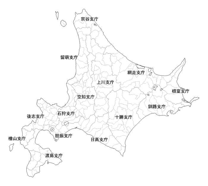 Craftmap 北海道地方の地図素材 白地図 市境県名入