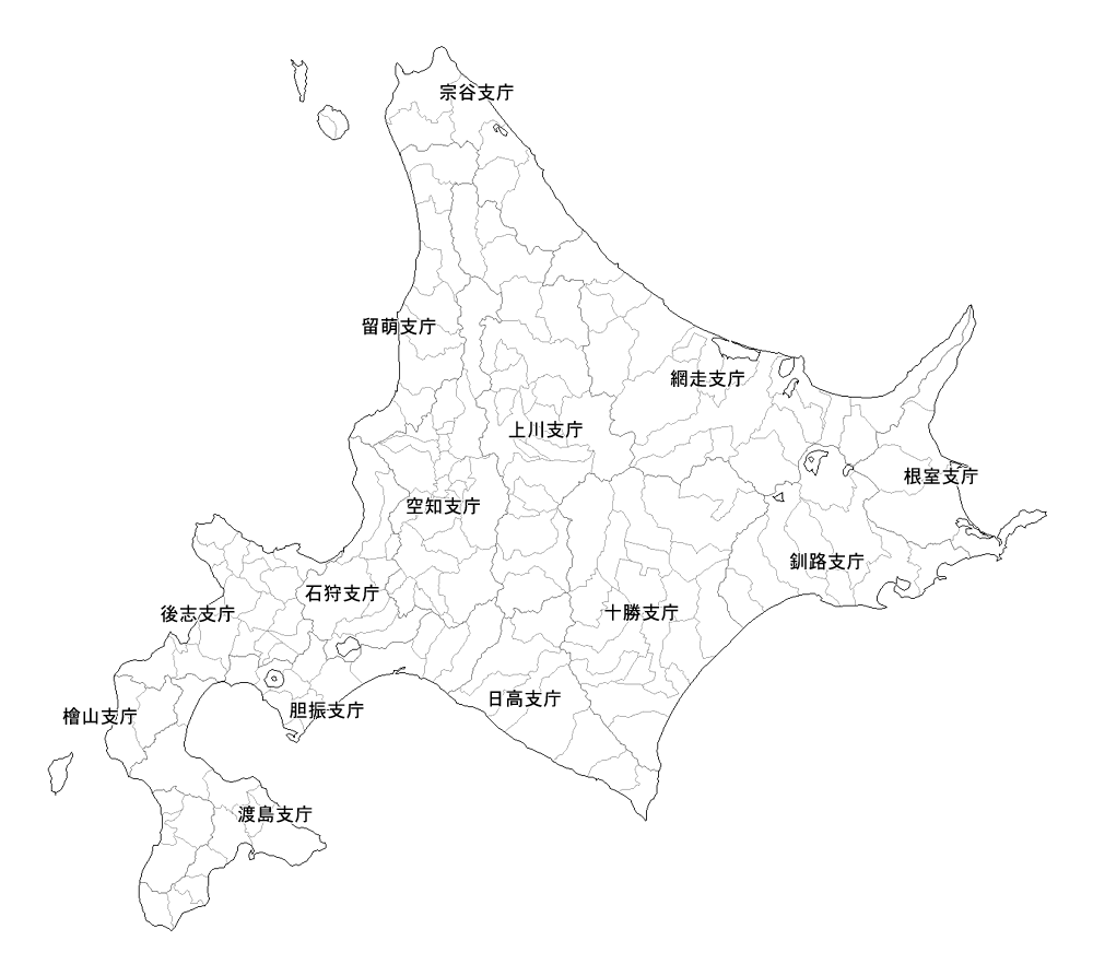 Craftmap 北海道地方の地図素材 白地図 市境県名入