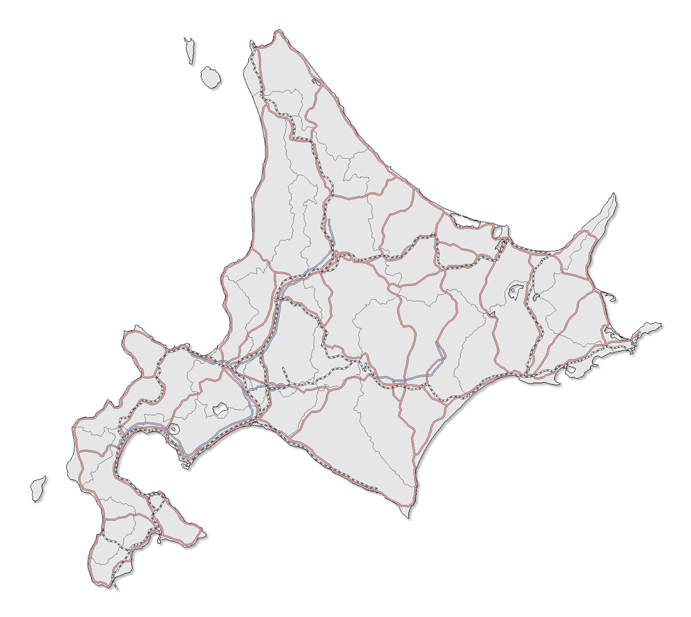 Craftmap 北海道地方の地図素材 グレー 鉄道 道路入り