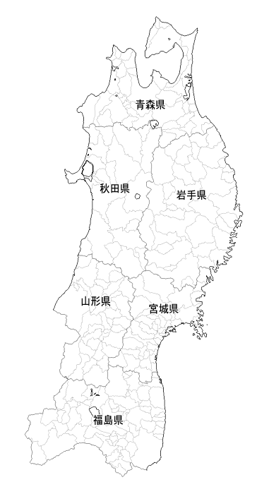 Craftmap 東北地方の地図素材 白地図 市境県名入