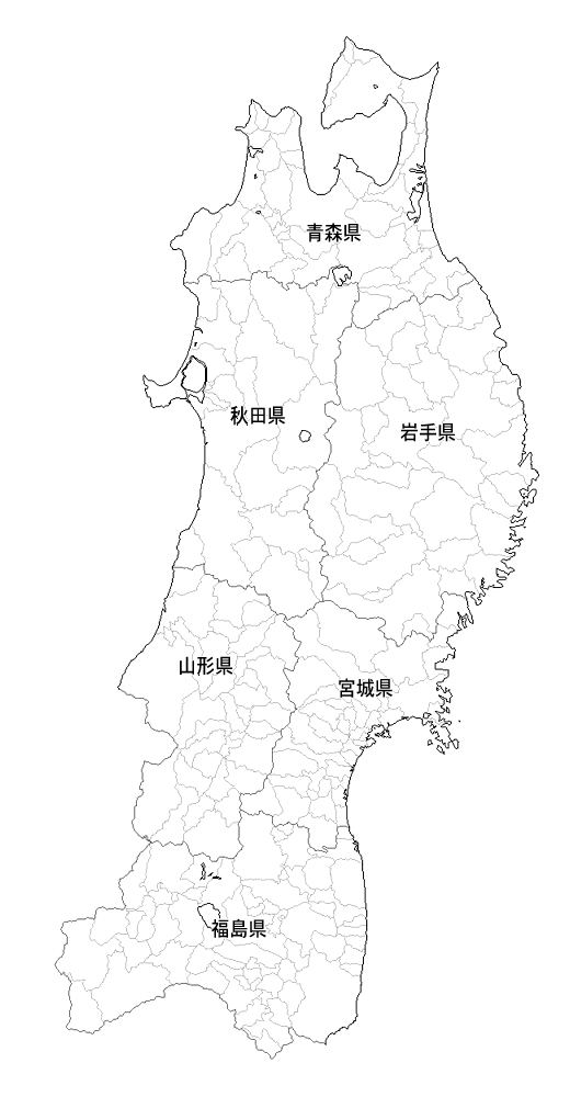 Craftmap 東北地方の地図素材 白地図 市境県名入