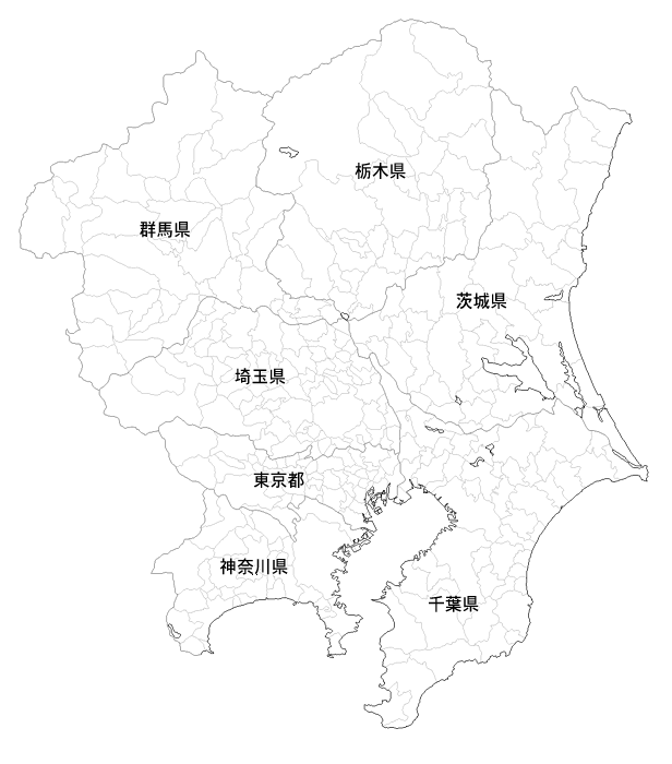 Craftmap 関東地方の地図素材 白地図 市境県名入