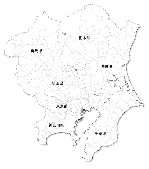 Craftmap 関東地方の地図素材 白地図 市境県名入