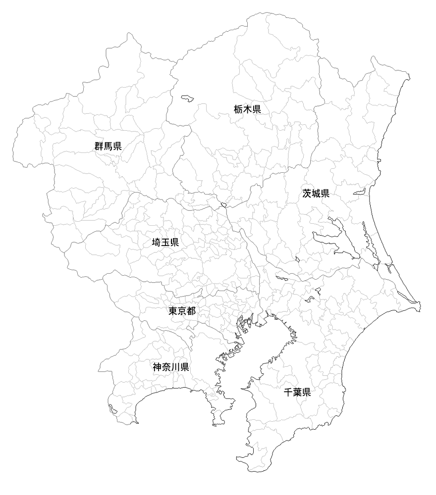 Craftmap 関東地方の地図素材 白地図 市境県名入