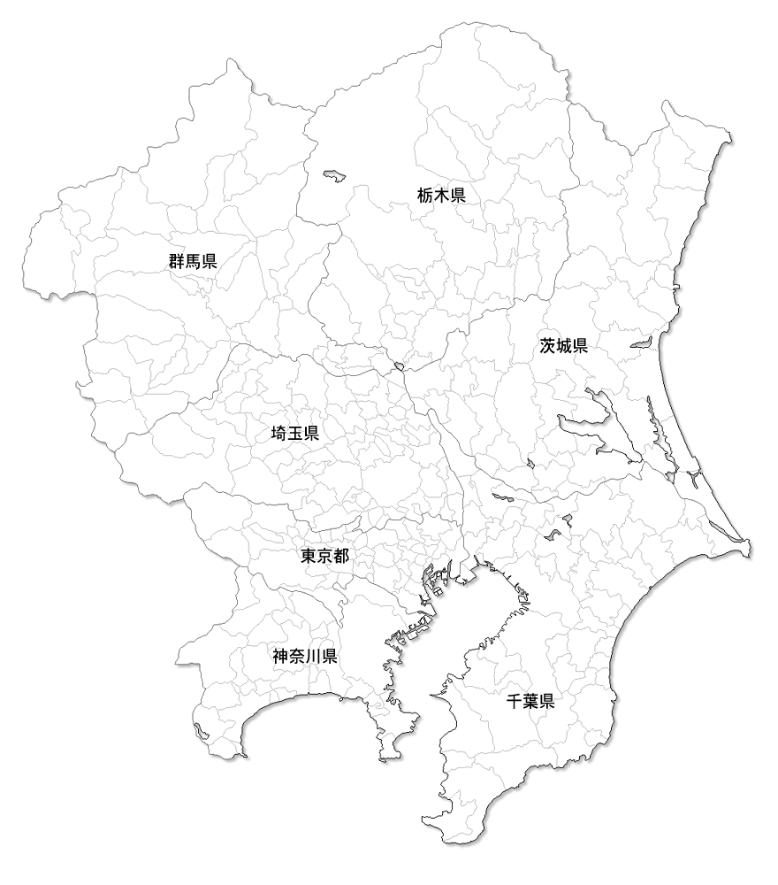 Craftmap 関東地方の地図素材 白地図 市境県名入