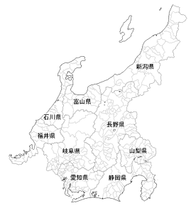 Craftmap 中部地方の地図素材 白地図 市境県名入