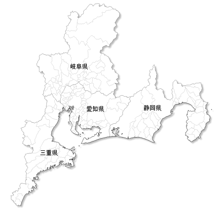 Craftmap 東海地方の地図素材 白地図 市境県名入