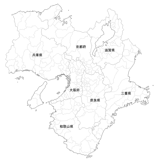 Craftmap 近畿地方の地図素材 白地図 市境県名入