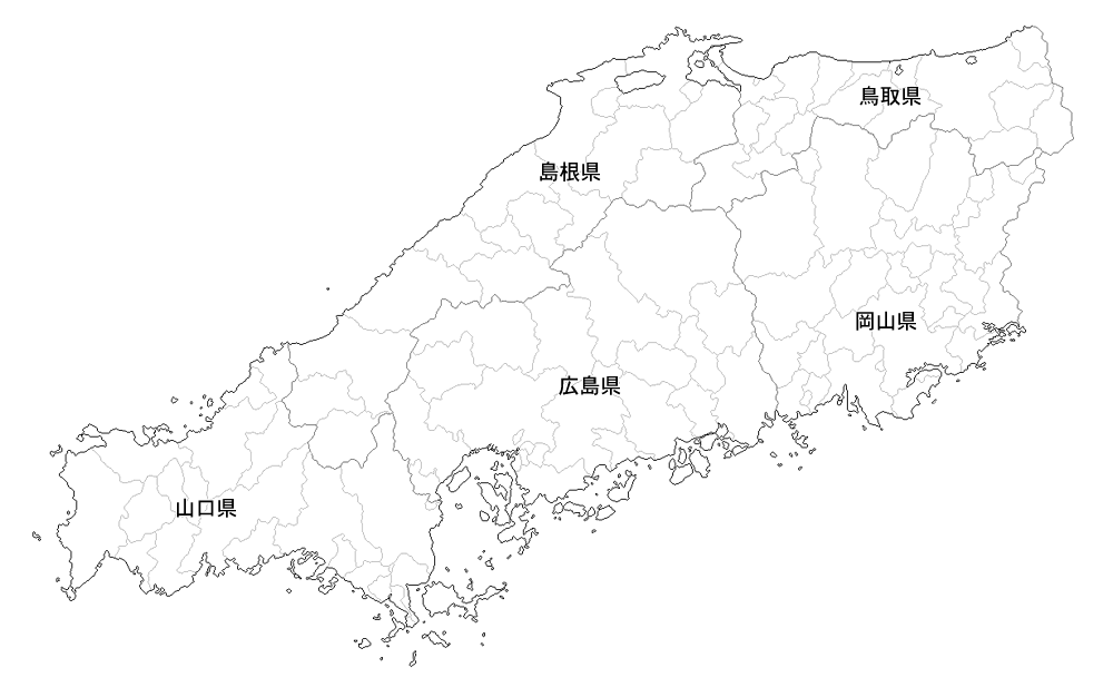 Craftmap 中国地方の地図素材 白地図 市境県名入