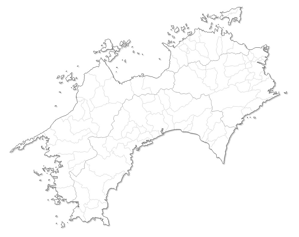 Craftmap 四国地方の地図素材 白地図 市境入
