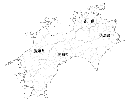 Craftmap 四国地方の地図素材 白地図 市境県名入