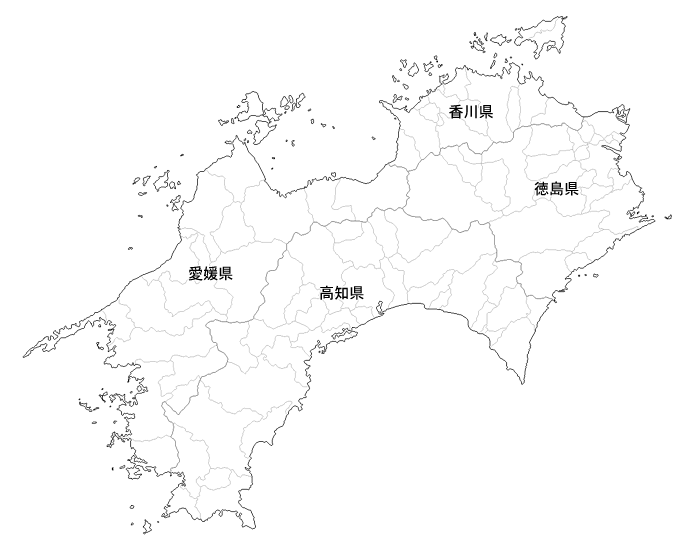 Craftmap 四国地方の地図素材 白地図 市境県名入