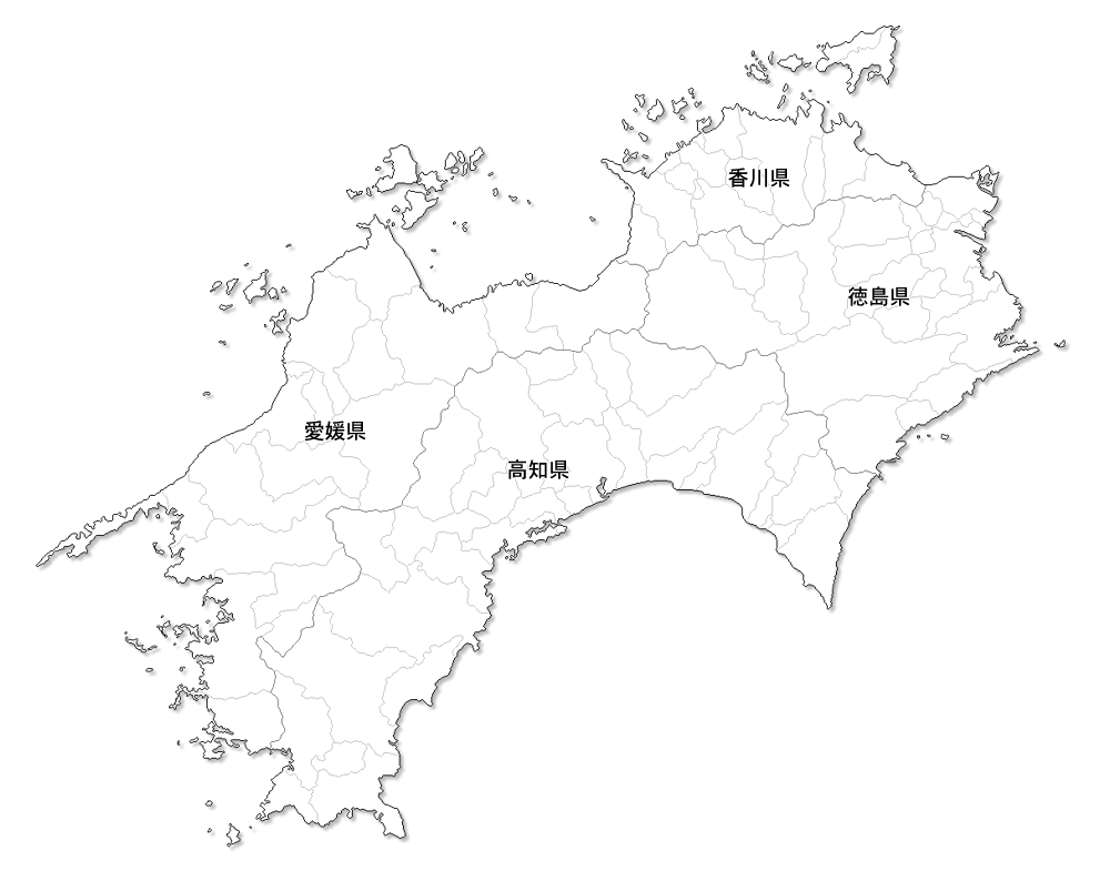 Craftmap 四国地方の地図素材 白地図 市境県名入