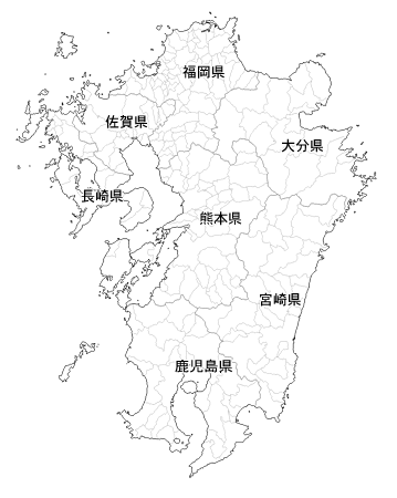 Craftmap 九州地方の地図素材 白地図 市境県名入