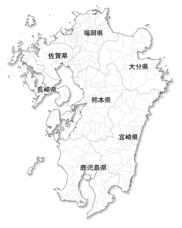 Craftmap 九州地方の地図素材 白地図 市境県名入