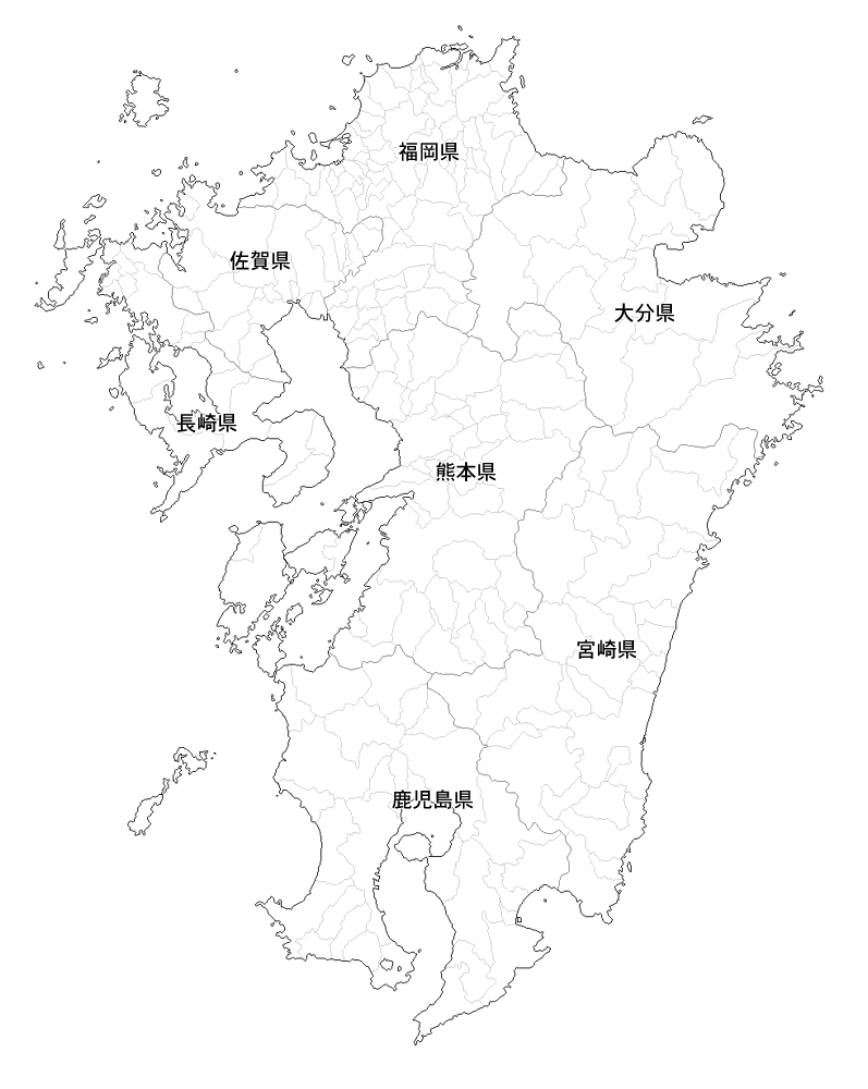 Craftmap 九州地方の地図素材 白地図 市境県名入