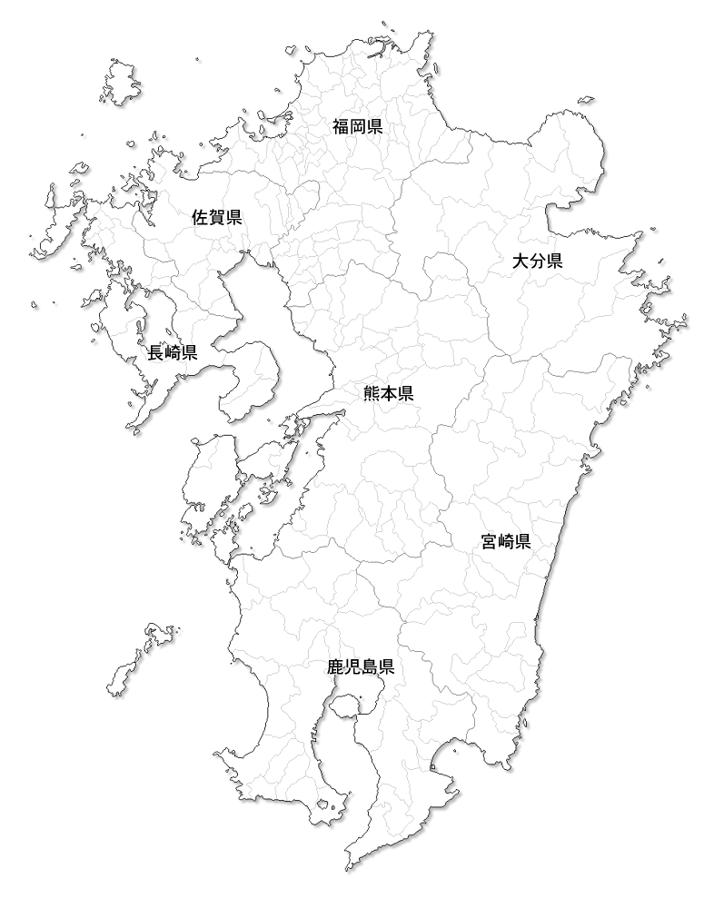 Craftmap 九州地方の地図素材 白地図 市境県名入
