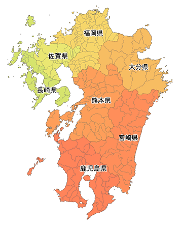 Craftmap 九州地方の地図素材 色分け 市境県名入