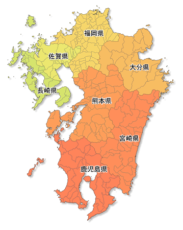 Craftmap 九州地方の地図素材 色分け 市境県名入