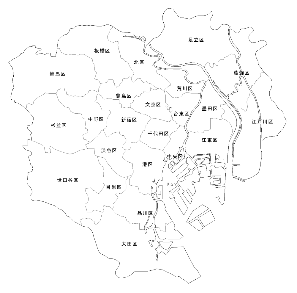 Craftmap 東京23区の地図素材 白地図 区名