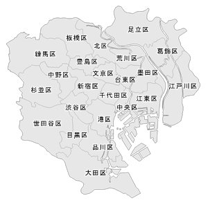 東京23区の地図素材 (グレー + 区名)