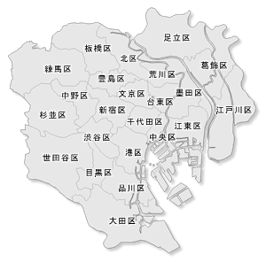 東京23区の地図素材 (グレー + 区名)