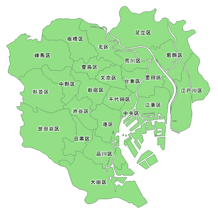 東京23区の地図素材 (単色 + 区名)