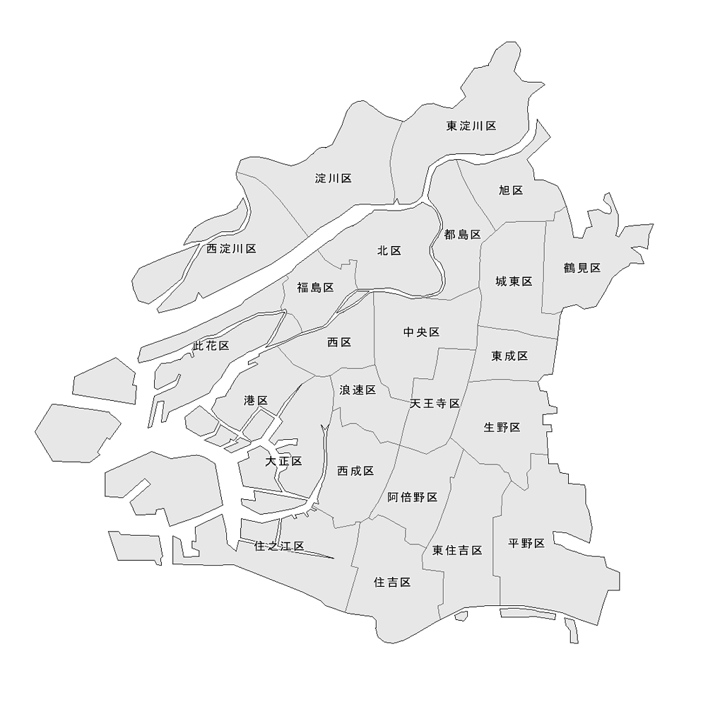 Craftmap 大阪市の地図素材 グレー 区名