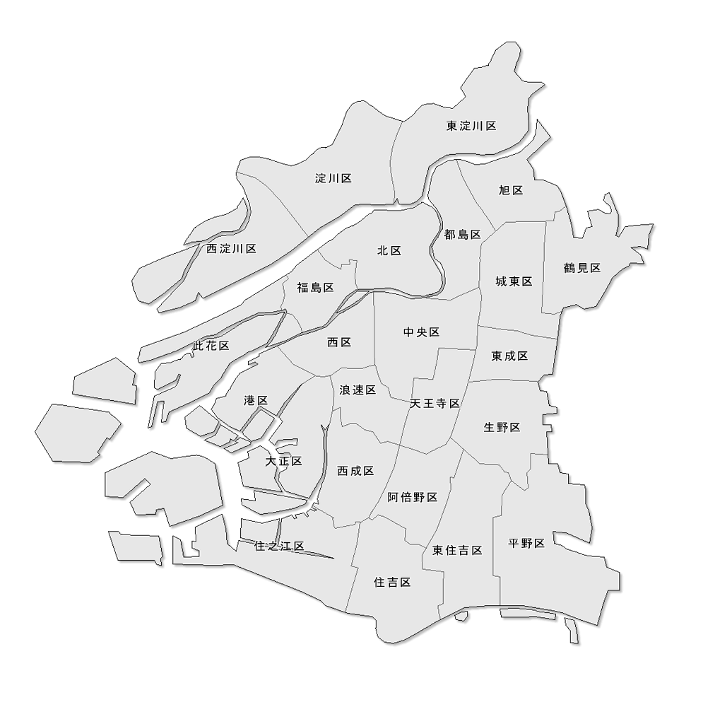 Craftmap 大阪市の地図素材 グレー 区名